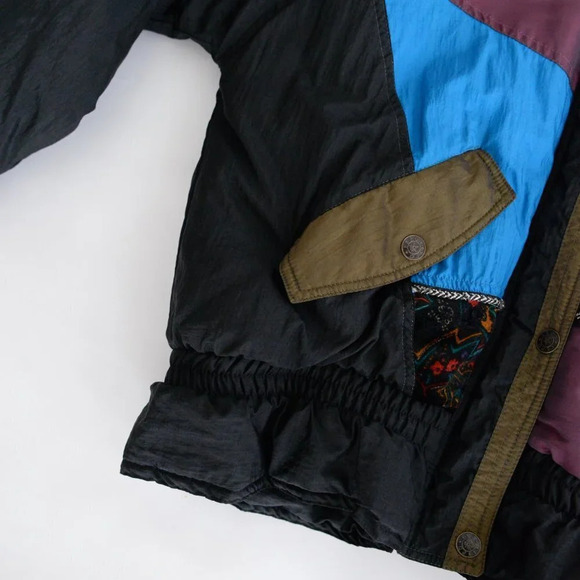 Vintage 90's ISPO Blue & Black Patchwork Funky Puffer Zip  Up Winter Jacket S - Picture 6 of 15